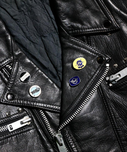 VINTAGE /  1970-1980's STUDDED DOUBLE RAIDERS JACKET WITH EURO MOTORCYCLE BADGES
