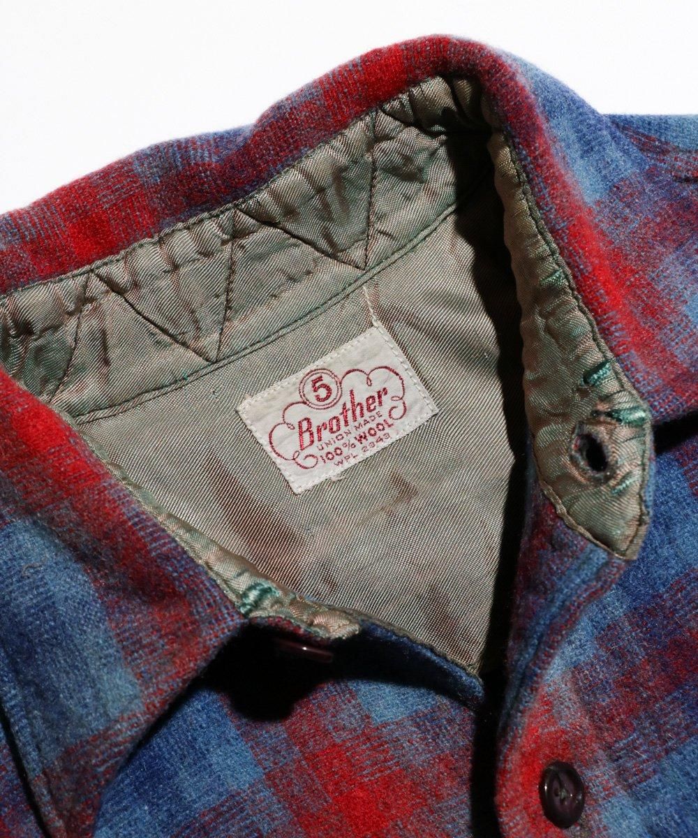 VINTAGE / 1950's- FIVE BROTHERS WOVEN OMBRE CHECK WOOL SHIRTS