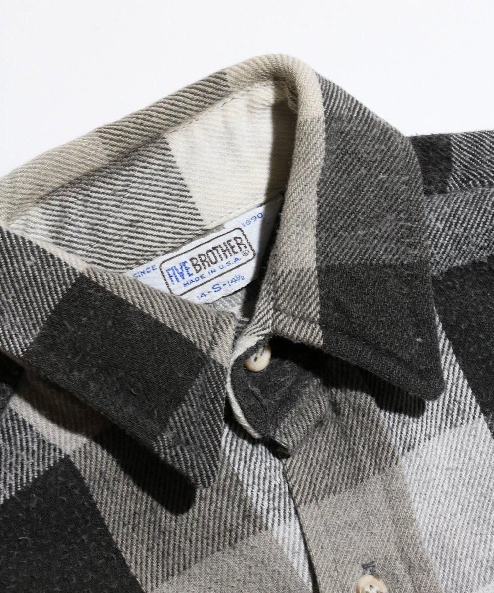 VINTAGE / 1980's- FIVE BROTHERS WOVEN CHECK FLANNEL SHIRTS MADE IN USA