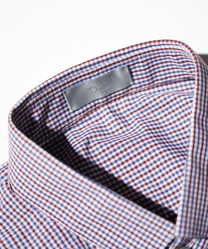 OLD / DIOR HOMME BAND COLLAR TRICOLOR MICRO-CHECK CONCEALED PLACKET LONG SLEEVE SHIRT