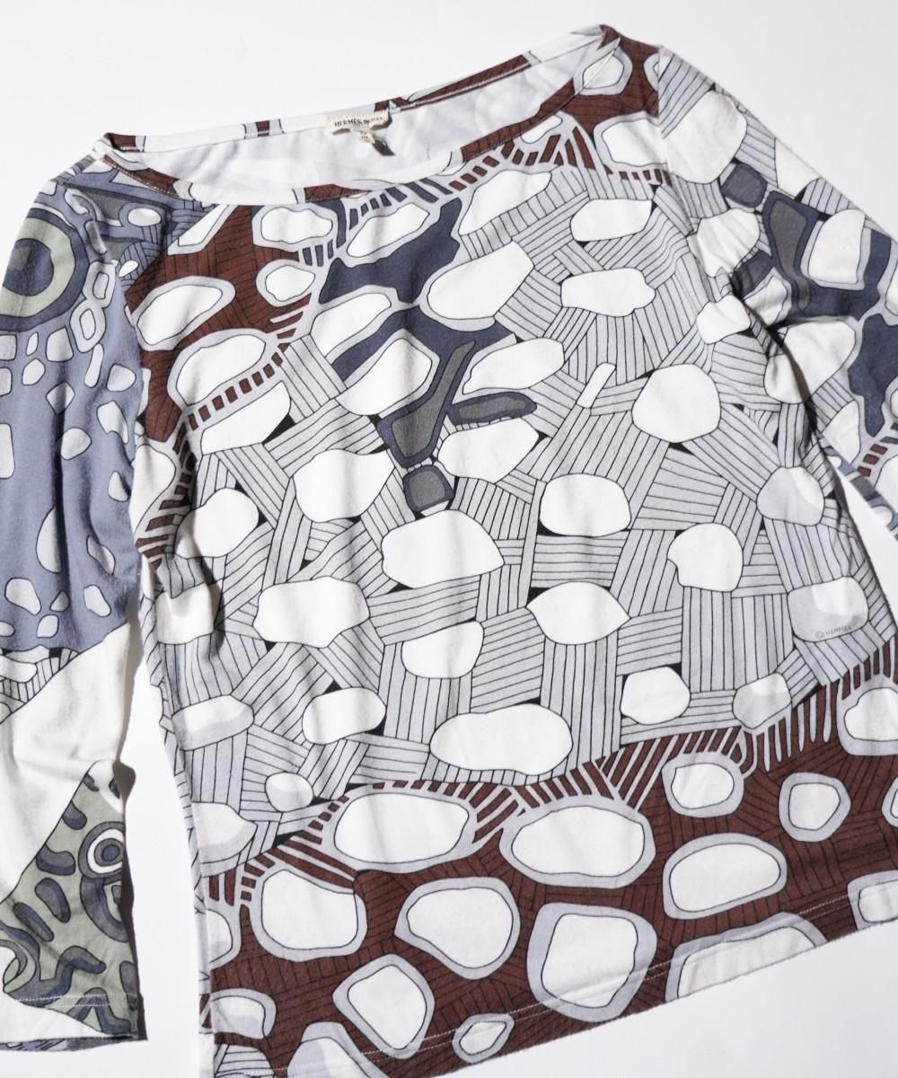 OLD / HERMES WOMEN'S BLUE/GRAY ALL-OVER PRINT TEE SHIRT-MARTIN MARGIELA ERA