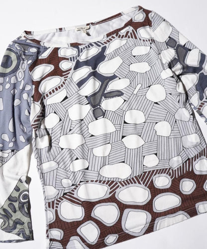 OLD / HERMES WOMEN'S BLUE/GRAY ALL-OVER PRINT TEE SHIRT-MARTIN MARGIELA ERA
